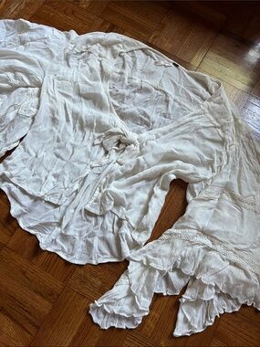 Free People Tie-Front Ruffled Butterfly Sleeve Blouse